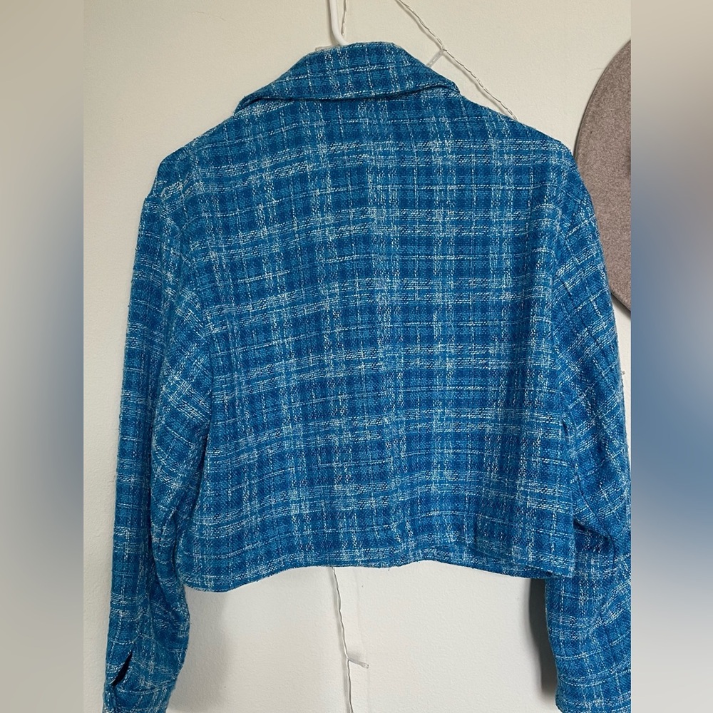 Zara Blue Tweed Blazer Jacket - Picture 4 of 5